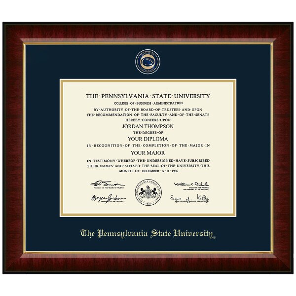 diploma frame with Murano moulding, Penn State University Athletic Logo medallion